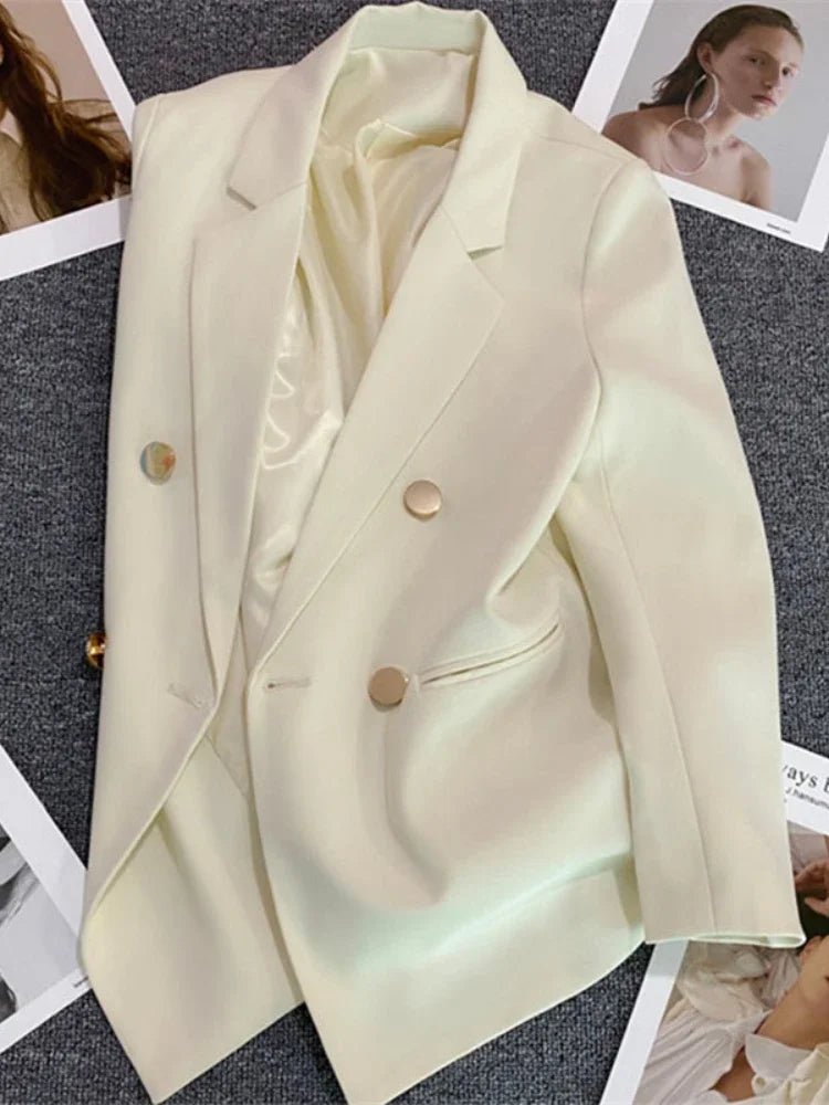 Women Suit Blazer Elegant Coat 2025 Spring Autumn Fashion Korean Blazer Luxury Double Breasted Jacket Solid Ladies Tops Clothes - Chrissy's Eye