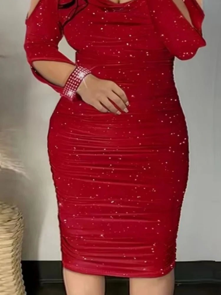 Sexy Off Shoulder Lady Dresses Fashion Solid Color Sequins Tight Mini Dresses Evening Party Slim Fit Female Clothes Plus Size - Chrissy's Eye
