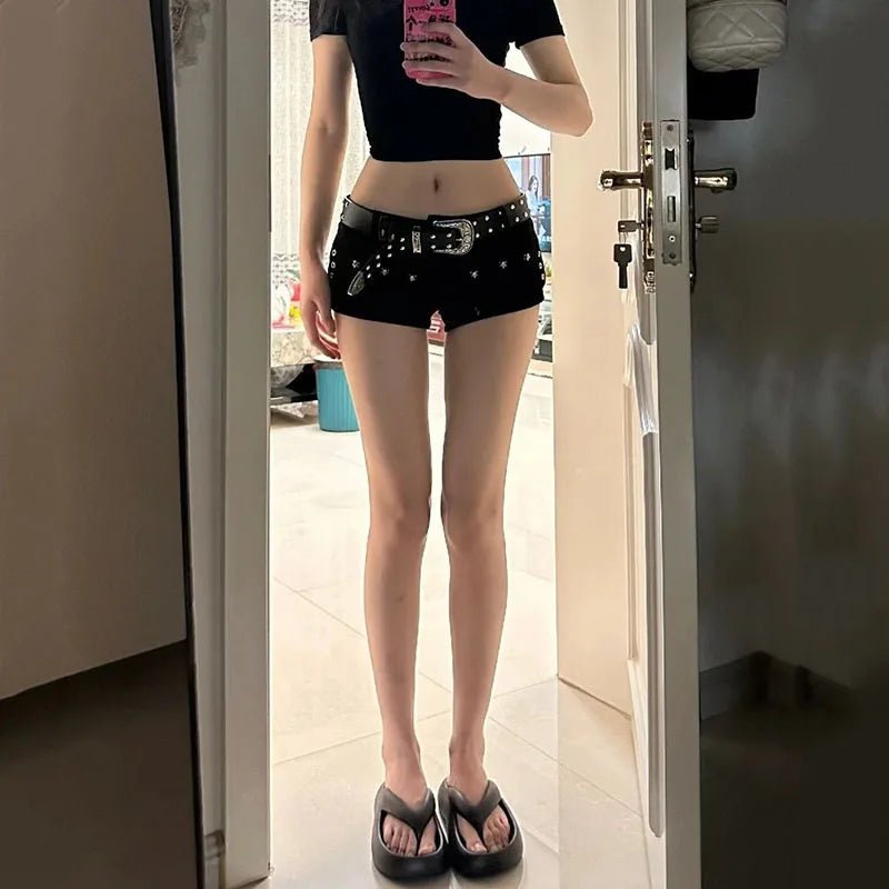 Black Sexy Low Waist Y2K Jean Shorts Woman Punk Gothic Popular Denim Super Shorts Female Korean Fashion Slin Fit Hot Short Pants - Chrissy's Eye