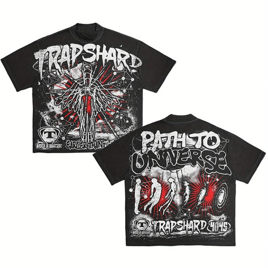 Men's Y2K style pattern T-shirt 100% cotton soft and breathable retro summer streetwear "TRAPSHARD" design casual short sleeves - Chrissy's Eye