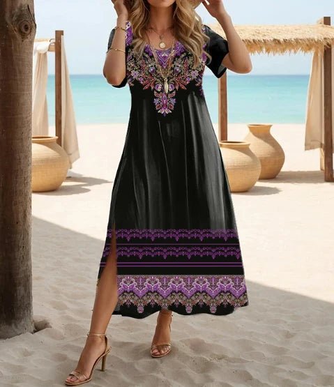 floral print casual short-sleeved plus-size dress - Chrissy's Eye