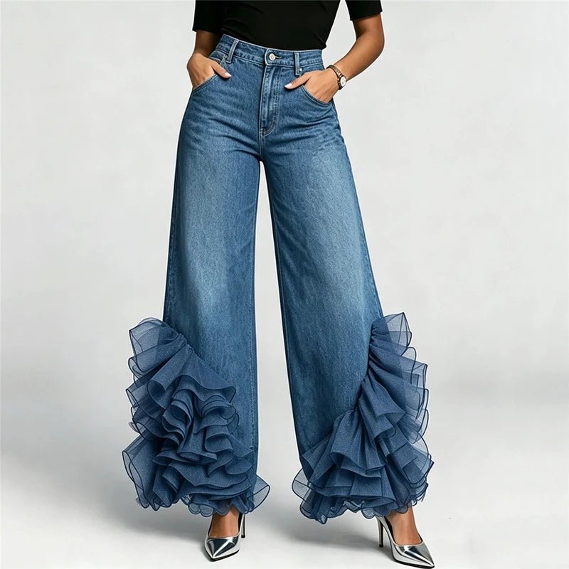 Low-Rise Raw Hem Rhinestone Star Cut-Out Jeans Baggy Wide Leg 2026 Summer Chic Women Denim Pants Causal Versatile Lady Bottoms - Chrissy's Eye
