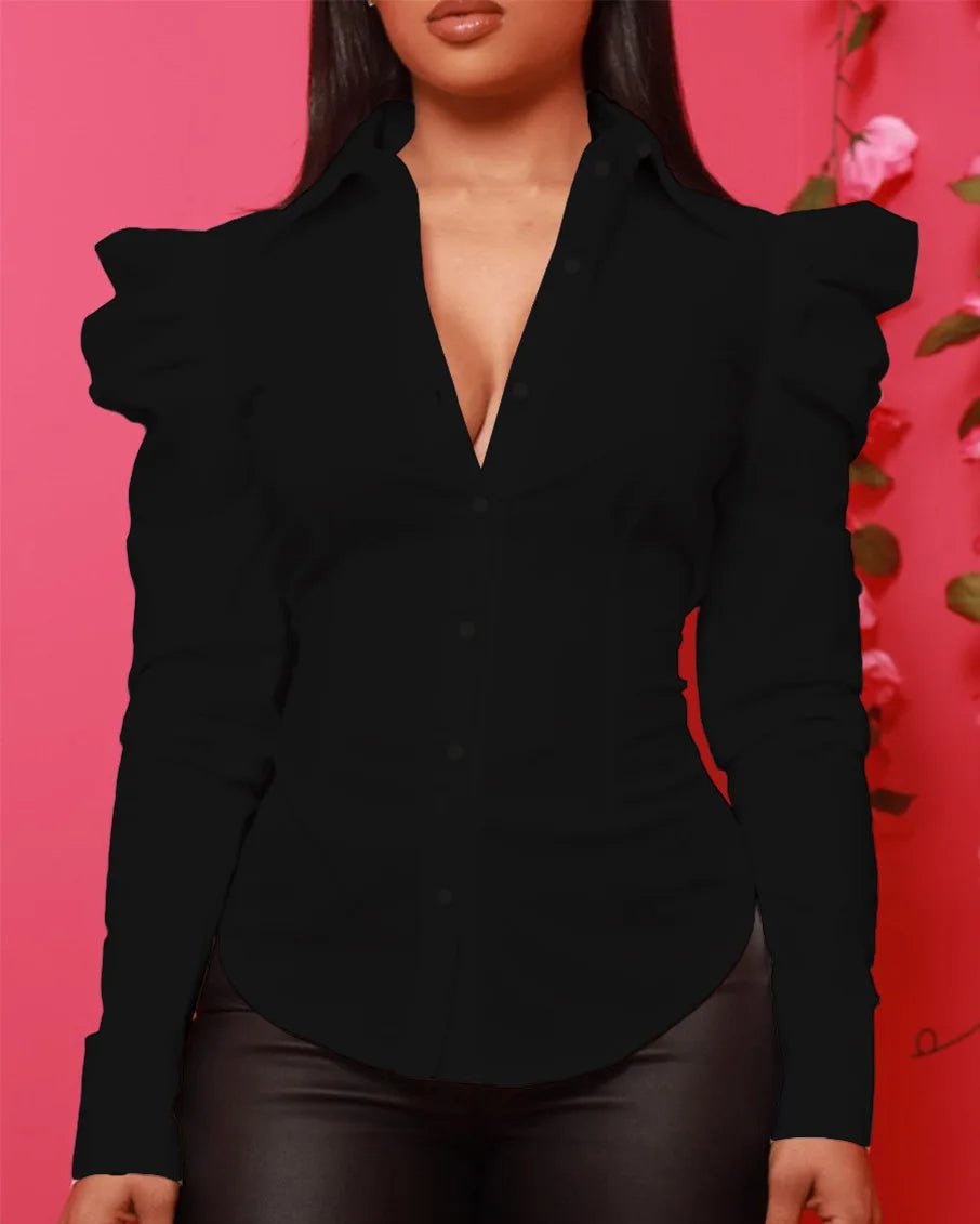 Autumn fashion simple long-sleeved solid colour slim shirt women's clothin - Chrissy's Eye