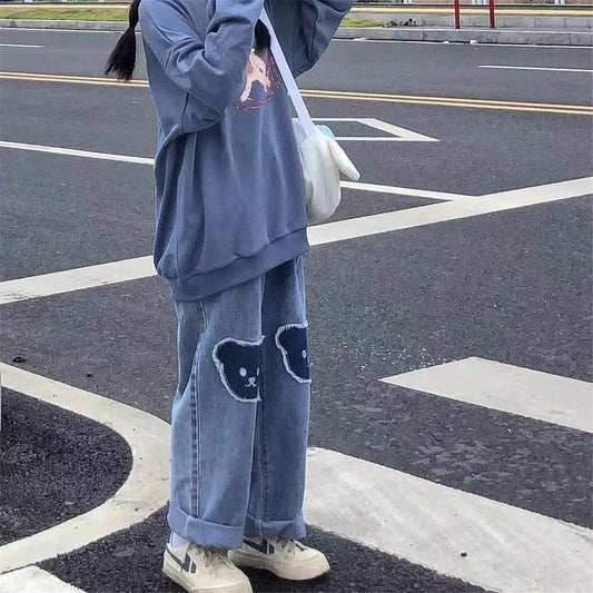 Cute Hip Hop Bear Jeans Girls Cool Harm Pants Trousers Female Punk High Waist Denim Baggy INS Autumn Harajuku Jeans Femme - Chrissy's Eye