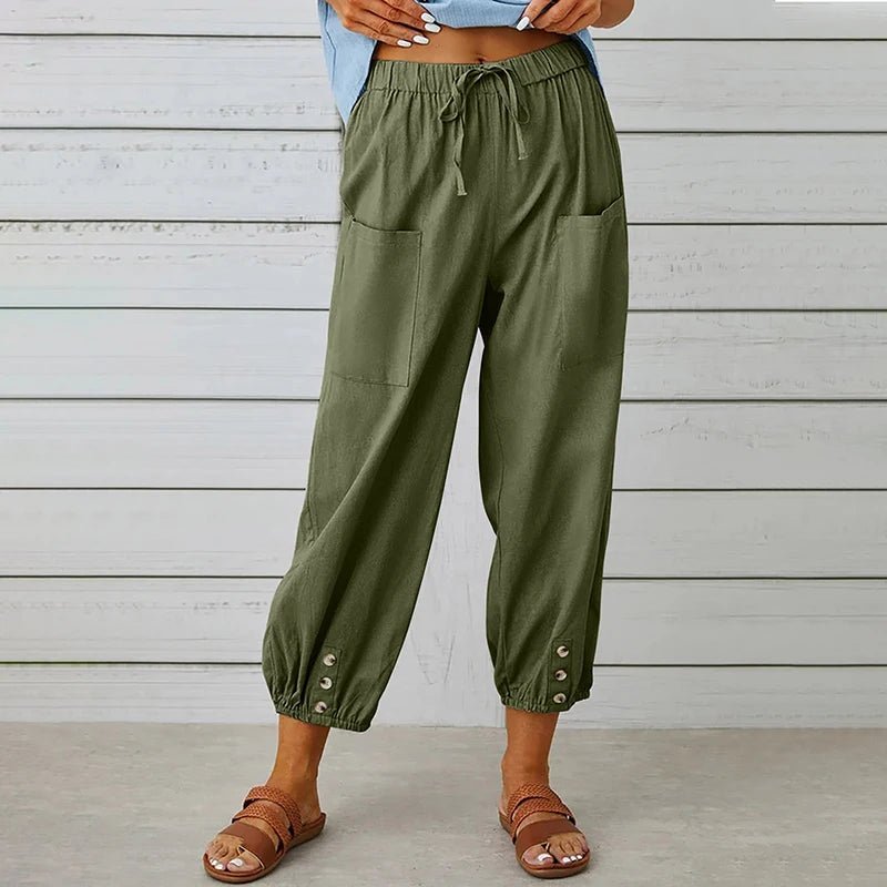 Women Cotton Linen Pants 2023 Autumn Solid Color Elastic Waist Loose Straight Trousers Female Harajuku High Waist Wide Leg Pants - Chrissy's Eye