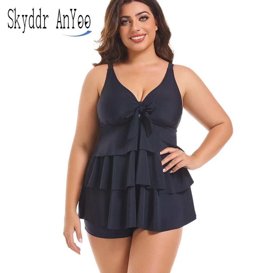 Women's Two Pieces Set Plus Size Tankini Swimsuits Ruffle Swim Tops And High Waist Shorts Bathing Suits Solid Swimwear - Chrissy's Eye