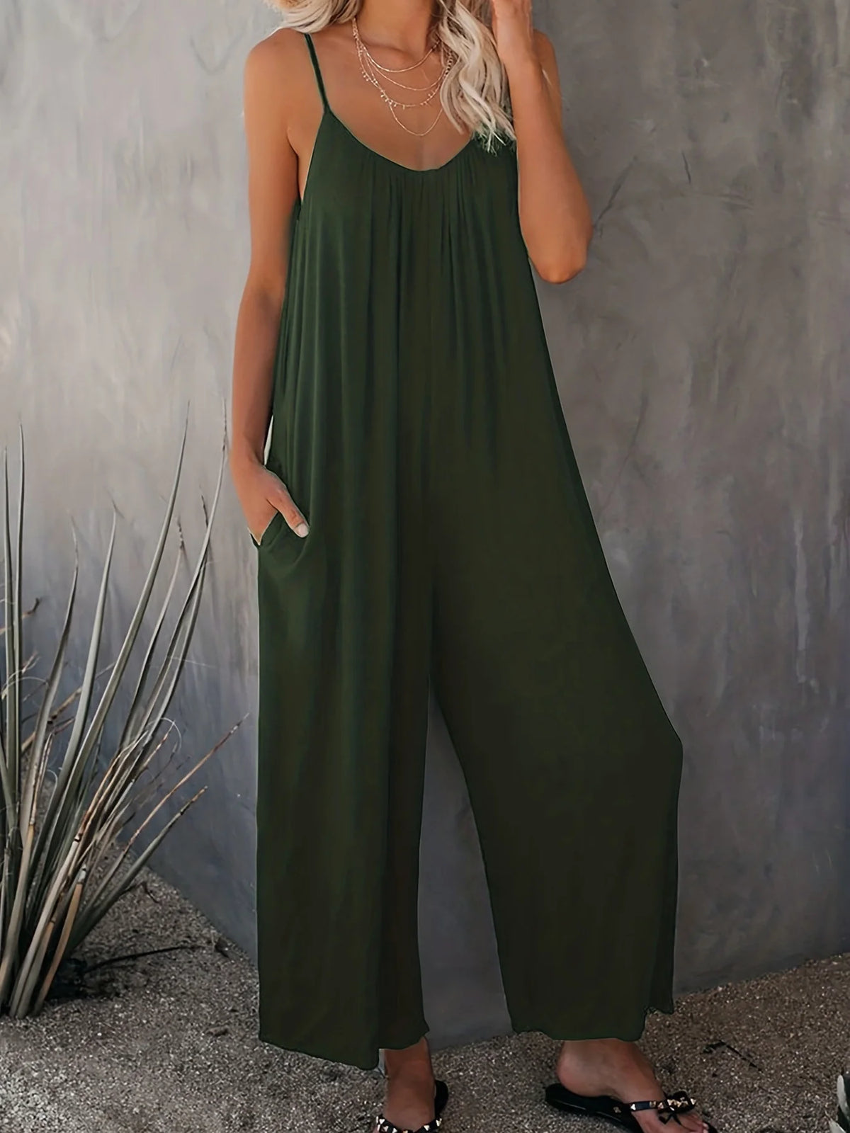Plus Size Women's 2025 Summer Jumpsuit - Sleeveless Wide Leg Romper with Side Pockets, Casual One Piece Outfit - Chrissy's Eye