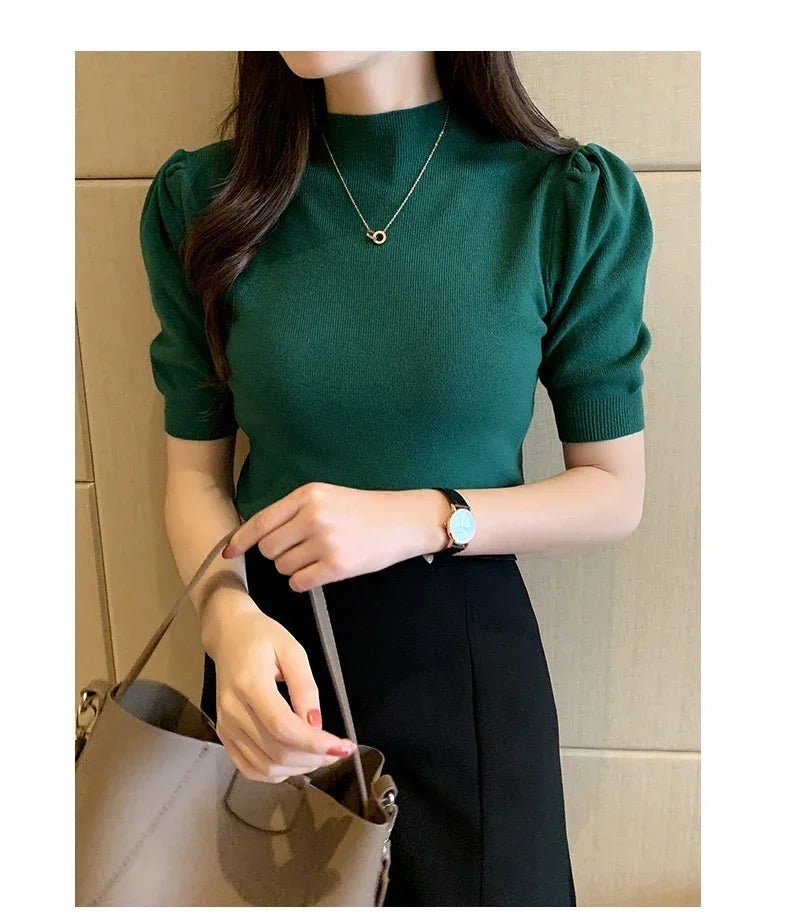 Puff Sleeve Knit Top with Half Turtleneck - Chrissy's Eye