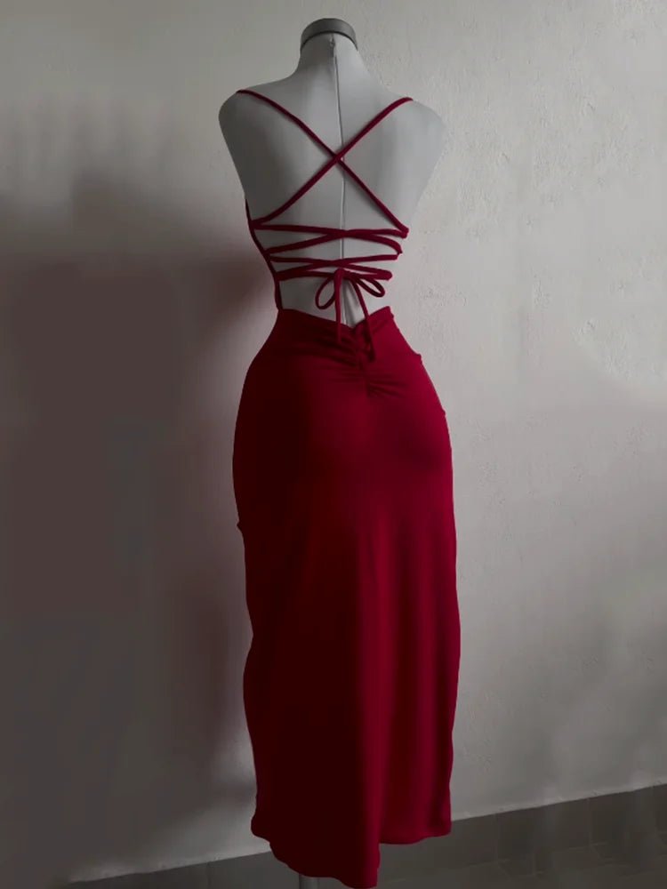 explosive new dress summer high sensibility halter strap Spice Girl bag hip dress - Chrissy's Eye