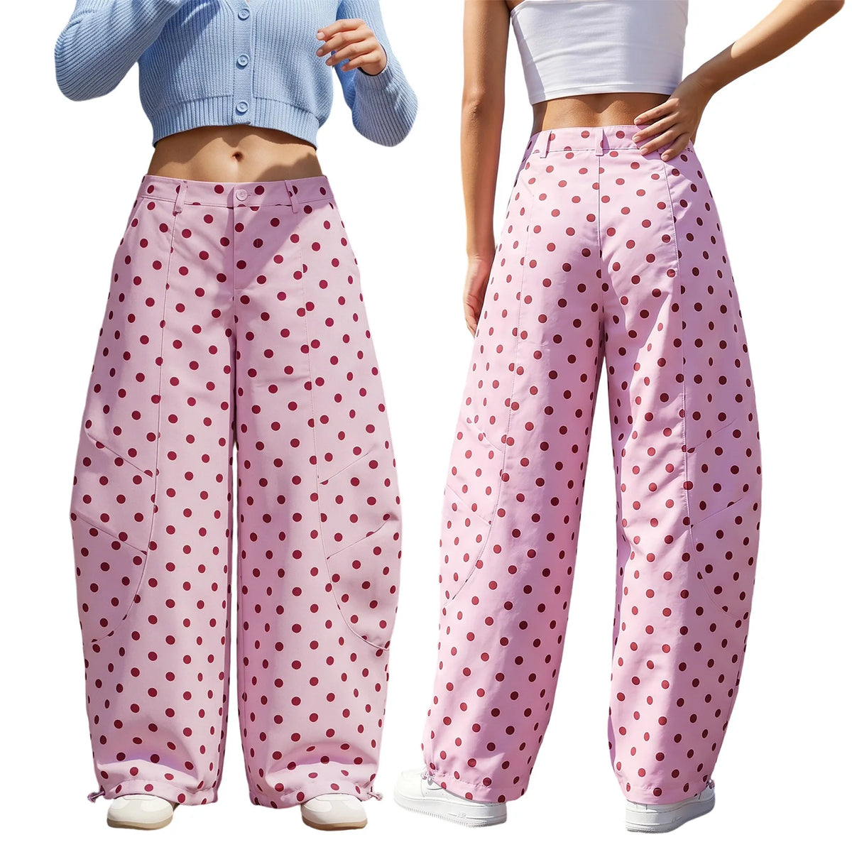 Fashion Women Barrel Jeans Dot Print Loose Denim Pants Spring Casual Baggy Trousers Fashion Wide-Leg Pants - Chrissy's Eye