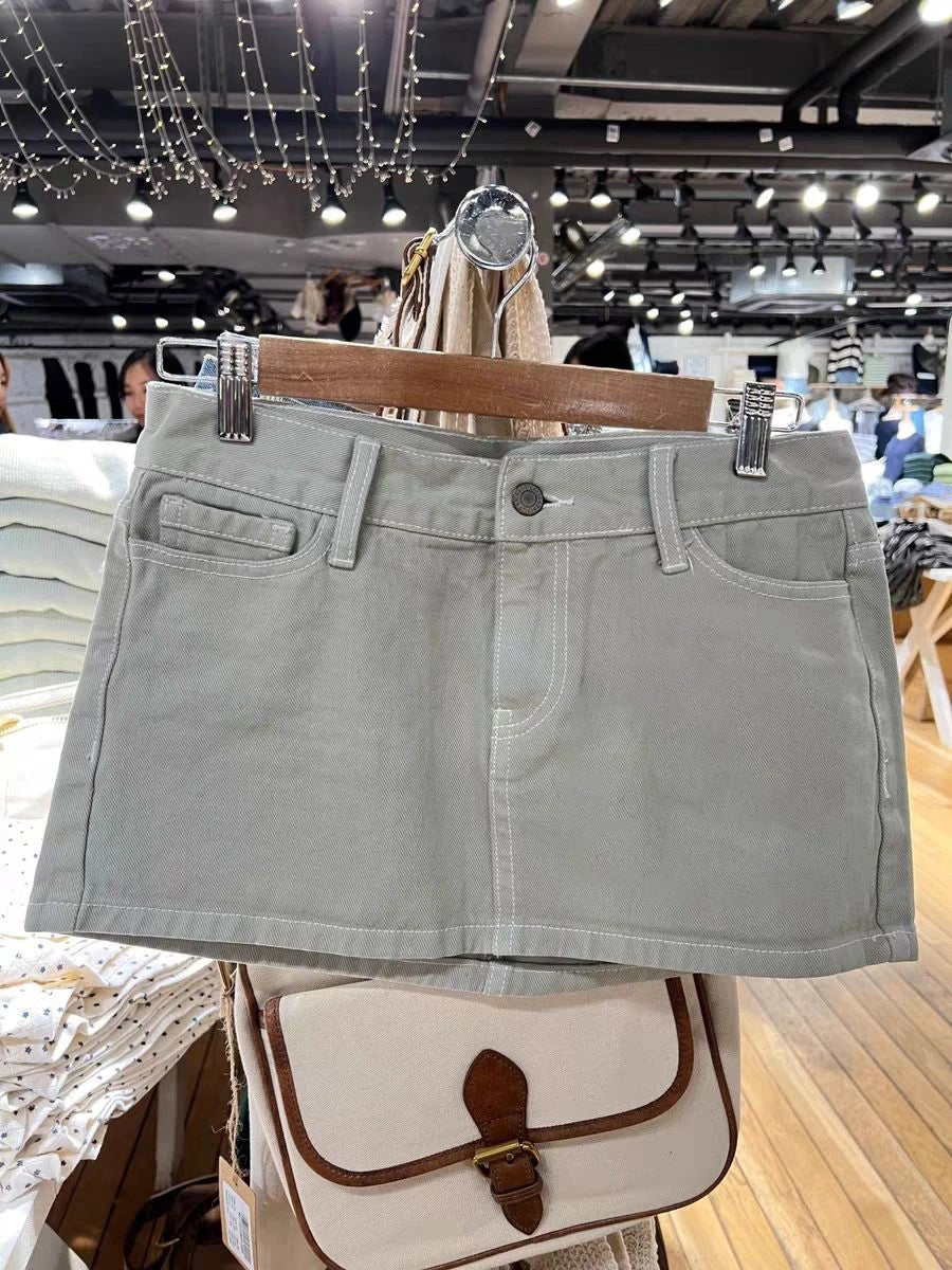 Women's Vintage Low Waist Denim Skirts Casual Chic Pockets A-line Mini Skirts - Chrissy's Eye