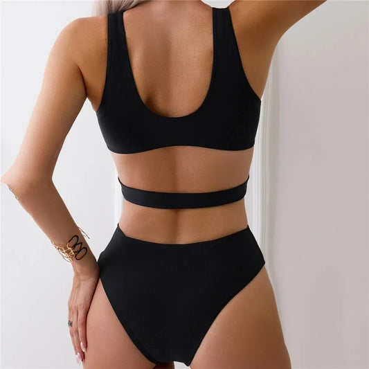 Black Bandage Hollow Out Swimwear One Piece Swimsuit Women Push Up Metal Ring Linked Monokini Bathing Suit Swimming Wear 2026 - Chrissy's Eye