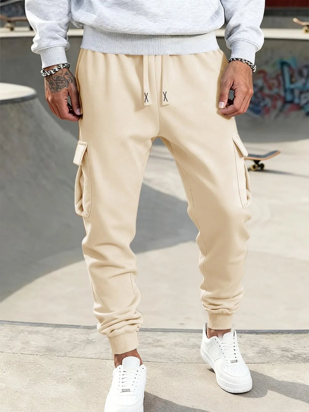 Mens Casual Pants Spring Autumn Sweatpants Drawstring Solid Color Workout Long Pants Fashion Gym Trousers with Pockets - Chrissy's Eye