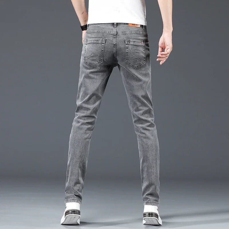 2024 New Men's Cotton Business Casual Skinny Jeans Trendy Fashionable Stretch Straight Slim Denim Trousers Male Blue Grey - Chrissy's Eye
