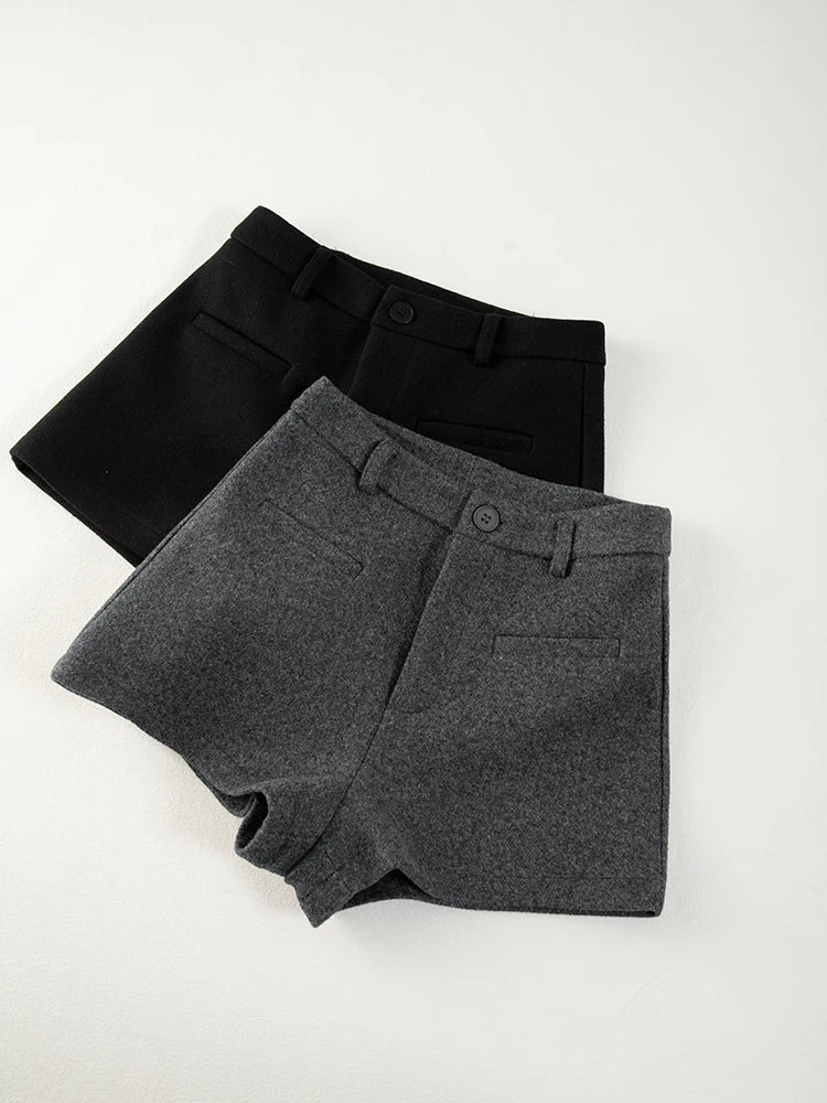 Women's 2025 Winter Thick Wool Blend Shorts - Korean High Waisted Slimming Bodycon 3/4 Booty Shorts - Chrissy's Eye