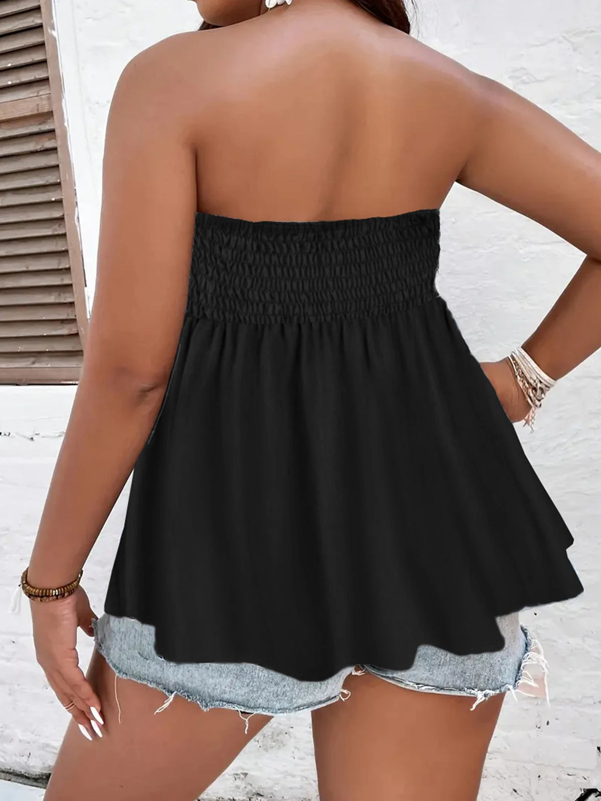 Plus Size Women's Sexy High Waist Pleated Tube Top,Summer Casual Solid Color Clothes - Chrissy's Eye