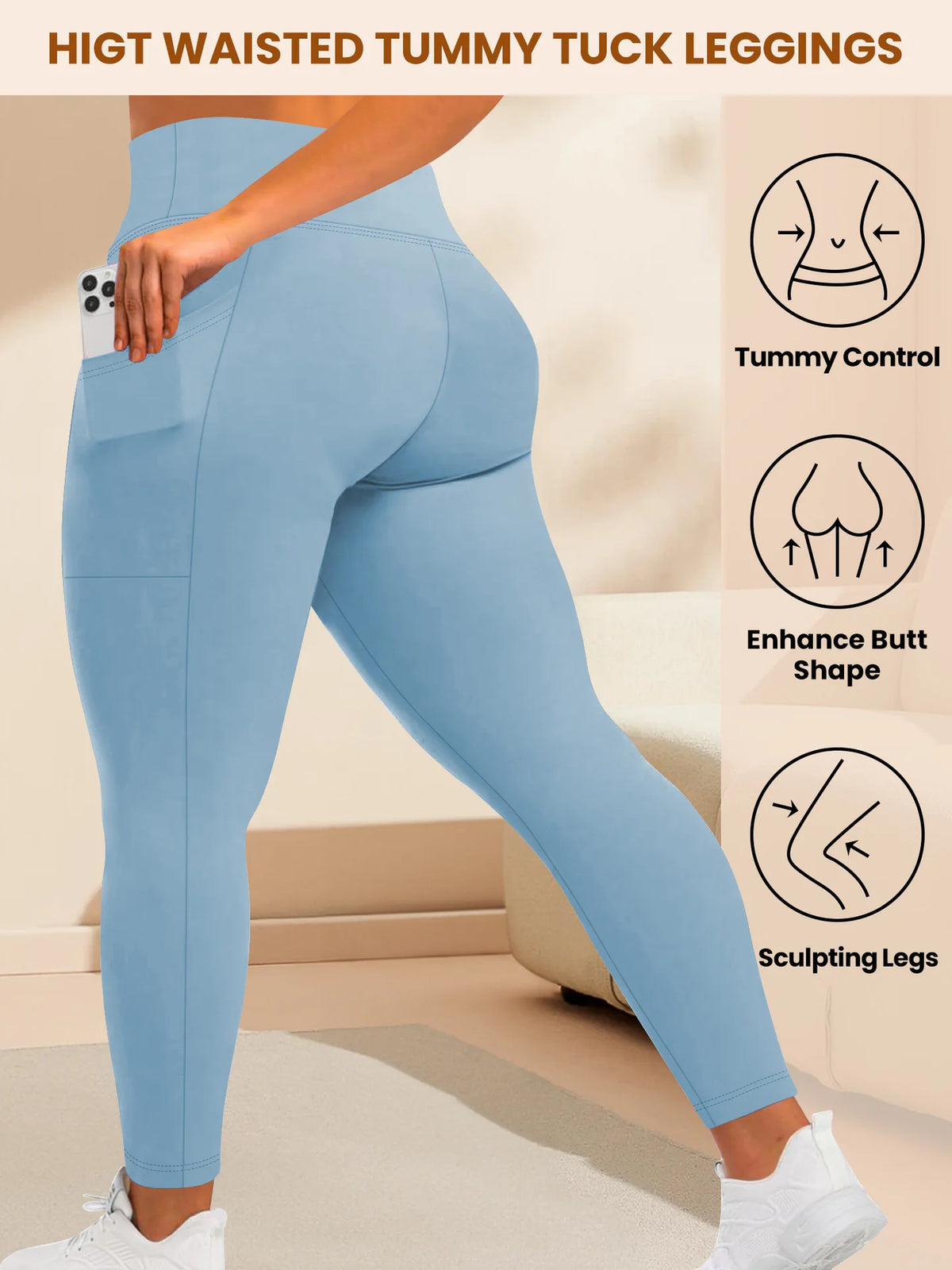 Women's High-Waisted Yoga Pants Plus Size Butt-Lifting Workout Leggings with Pockets Elastic Activewear for Gym & Running - Chrissy's Eye
