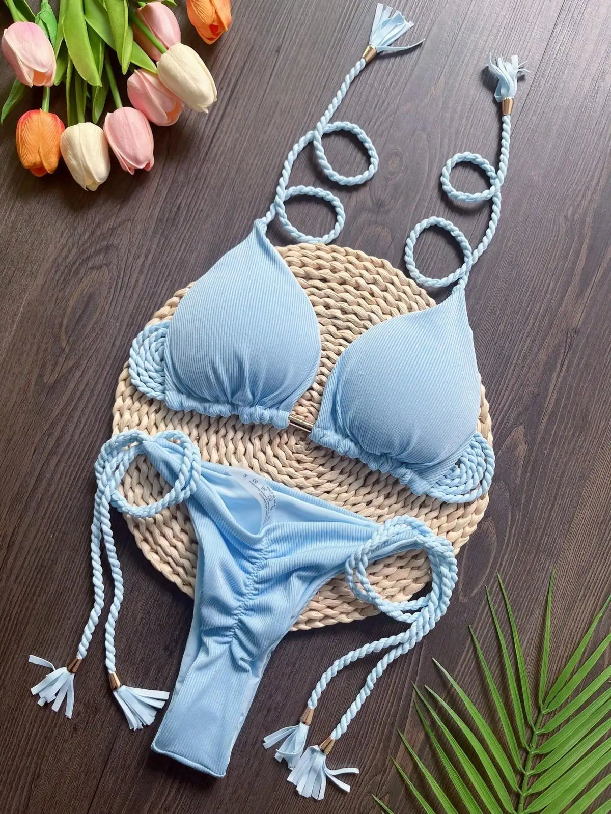 RUOTONSEPT 2024 Sexy Women Swimsuit Braiding rope Bikini Set Two-piece Triangle Solid Swimwear Bathing Suit Brazilian Biquinis - Chrissy's Eye