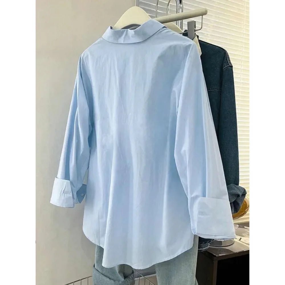 Plus Size Women's Casual Long Sleeve Shirt Elegant One Color Design Fitted Fabric Moderate Thickness Shirt - Chrissy's Eye