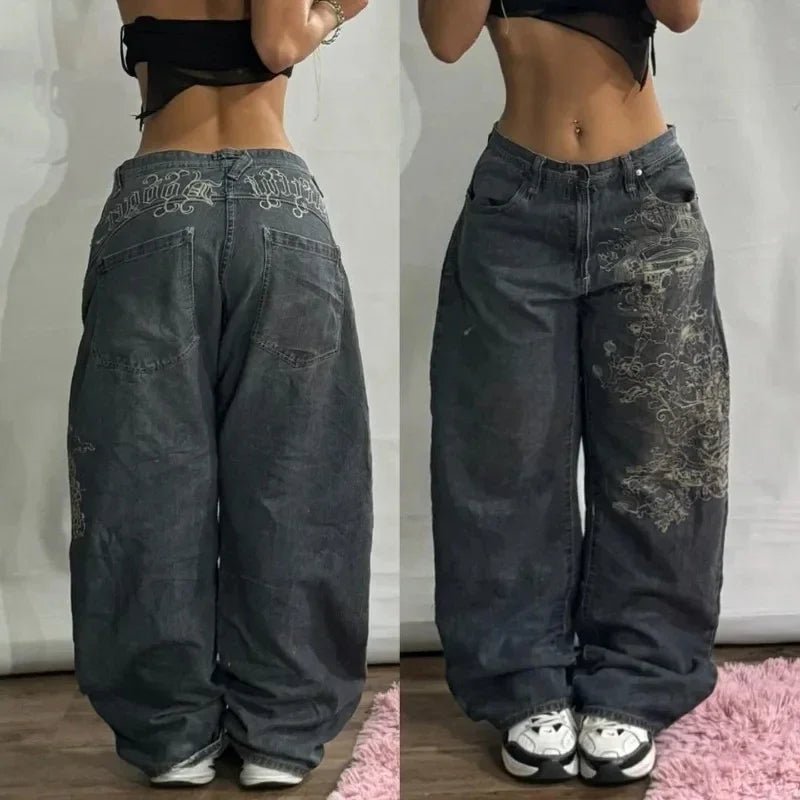 Y2K American New Fashion Tiger Print Loose Jeans Women High Street Harajuku Wind Trend Casual Joker High Waist Wide Leg Pants - Chrissy's Eye