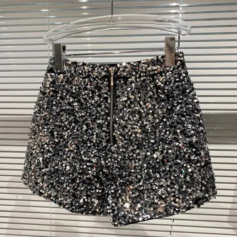 New Autumn Black Velvet Shorts Women Sequined Shiny Versatile Short Pants Clubwear Shorts Hot Pants High Street - Chrissy's Eye
