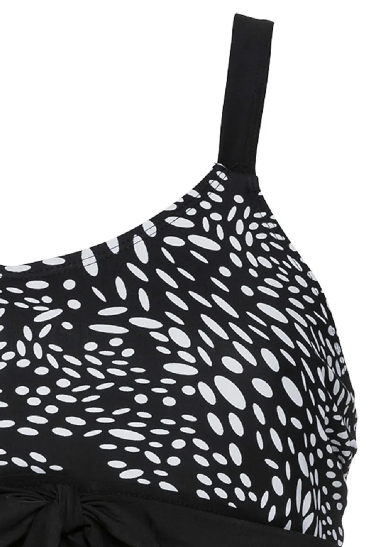 Plus Size Two Piece Swimdress Women Polka Dot Print Halterneck Swimsuit - Chrissy's Eye