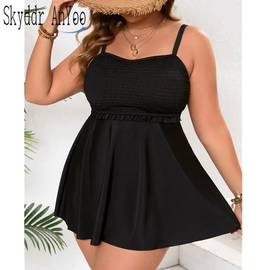 Women Plus Size Swimwears 2025 Two Piece Black Swim Dress Swimsuit Tummy Control Beach Outfits Holiday Bathing Suit - Chrissy's Eye