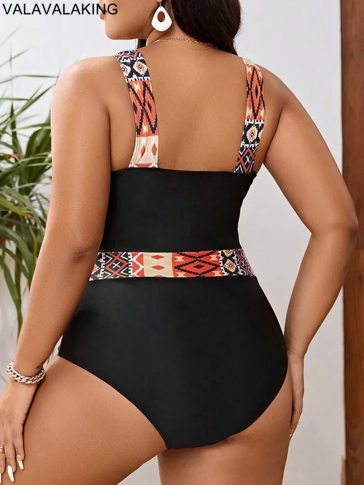 Valavalaking 2026 Sexy Patchwork Plus Size Swimwear Women Push UP Large Big One Piece Swimsuit Curvy Beach Chubby Bathing Suit - Chrissy's Eye