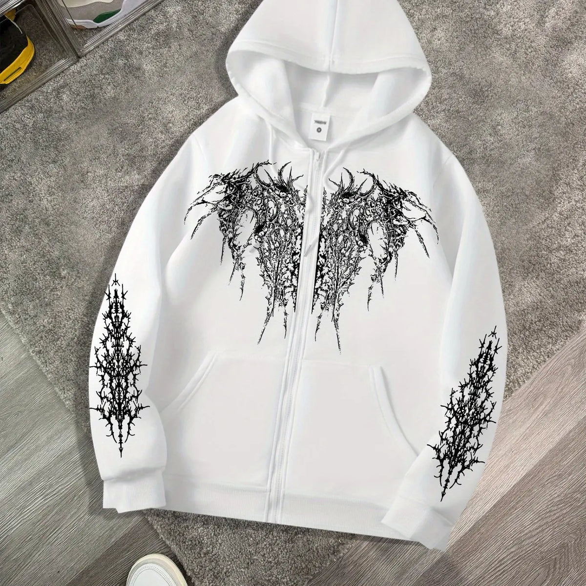 Men's Gothic Dark Print Zipper Hooded Casual Sports Sweatshirt Zipper Jacket Autumn and Winter New Casual Retro Street Style Top - Chrissy's Eye