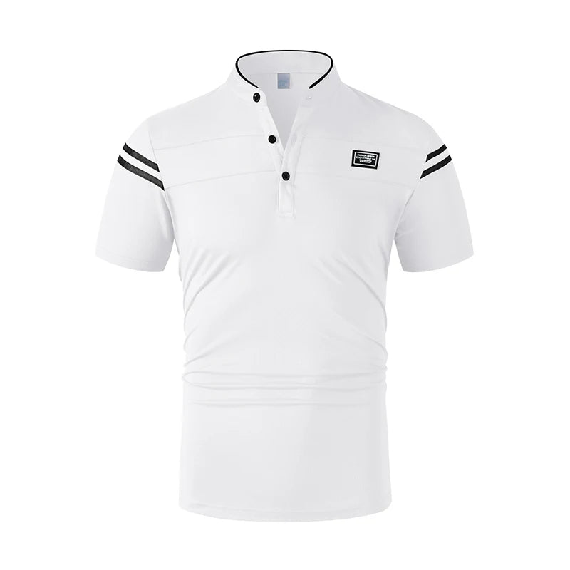 2025 New Men's Casual Fashion Solid Color Short Sleeved Polo Shirt Stand Up Collar Versatile Comfortable Top - Chrissy's Eye