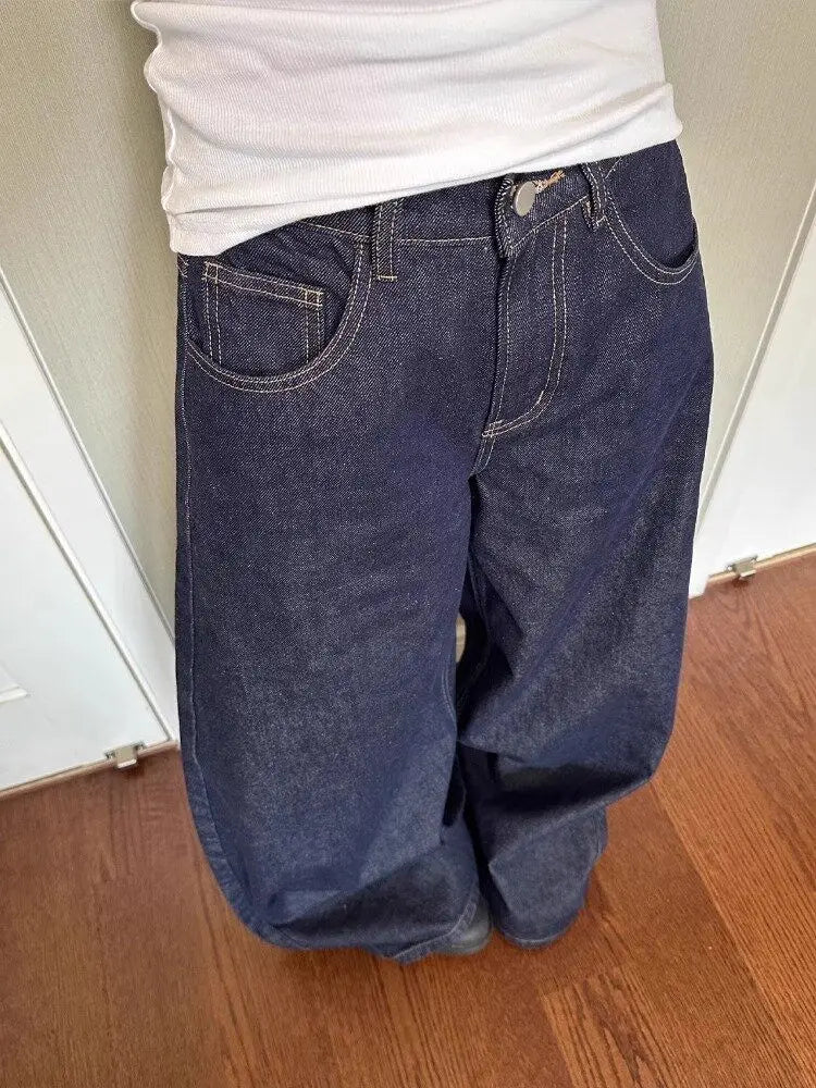 New American Women Black High Street Vibe Wide-Leg Jeans for Autumn and Winter for Men and Women Washed Loose Straight Pants - Chrissy's Eye
