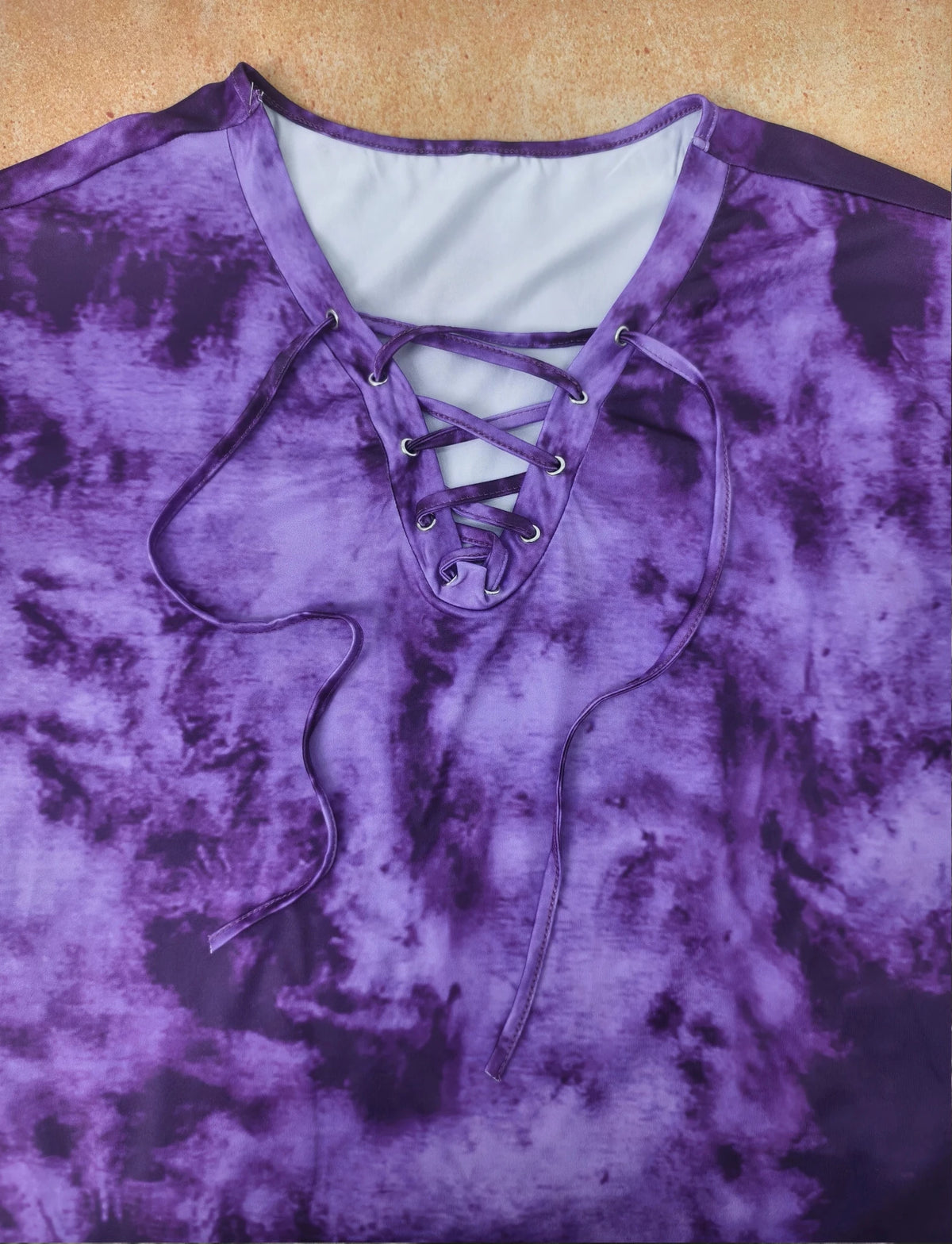 plus size women's tie dye printed long sleeved T-shirt made of polyester knitted fabric elegant lace up casual and comfortable - Chrissy's Eye