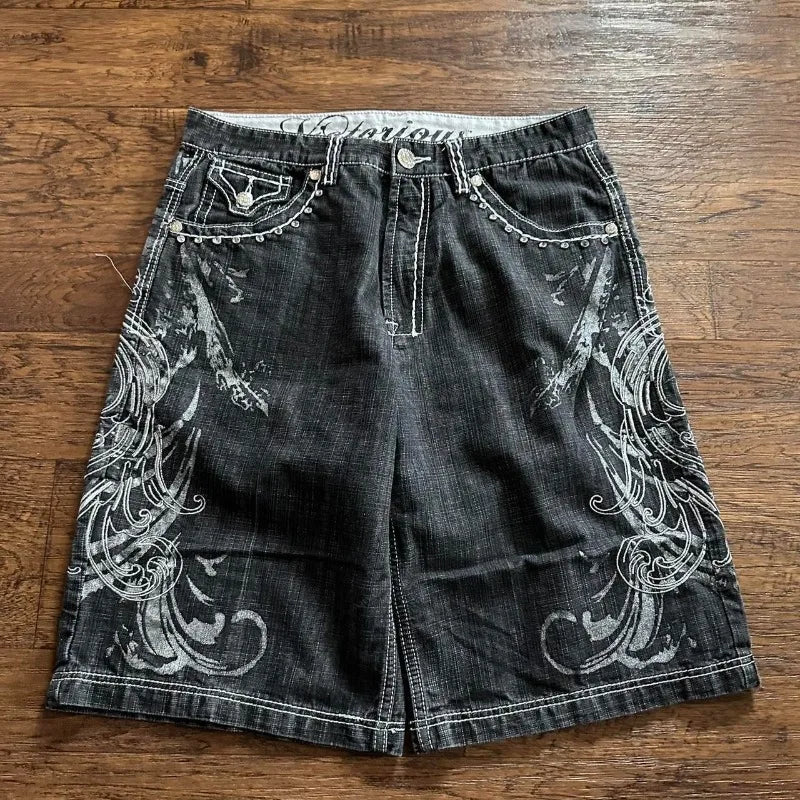 Embroidered Baggy Denim Shorts - Chrissy's Eye