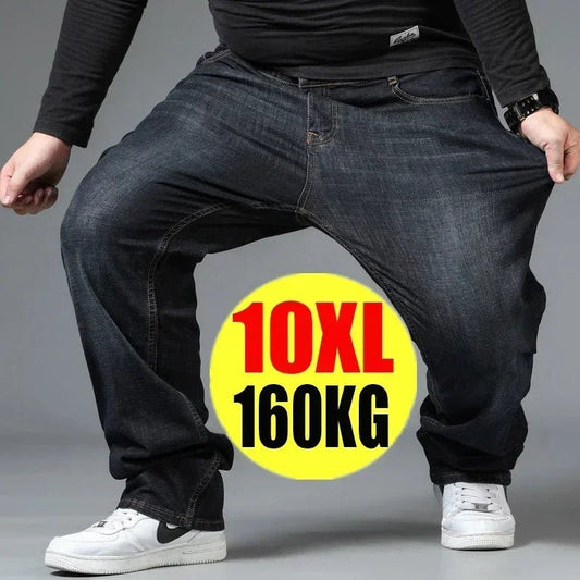 Mens Large Size Black Jeans 10XL Oversize High Waist Loose Trousers Husband Plus Size Loose Denim Trousers Blue Male Denim Pants - Chrissy's Eye
