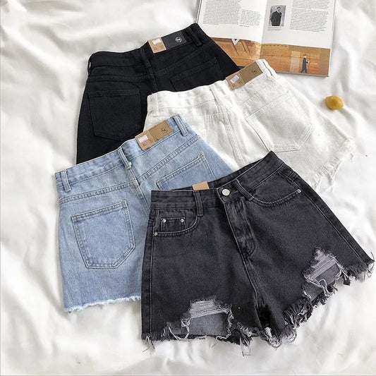 Denim Shorts Women Summer Fashion Casual High Waist Ripped Jeans Hot Pants Streetwear Blue Trousers - Chrissy's Eye