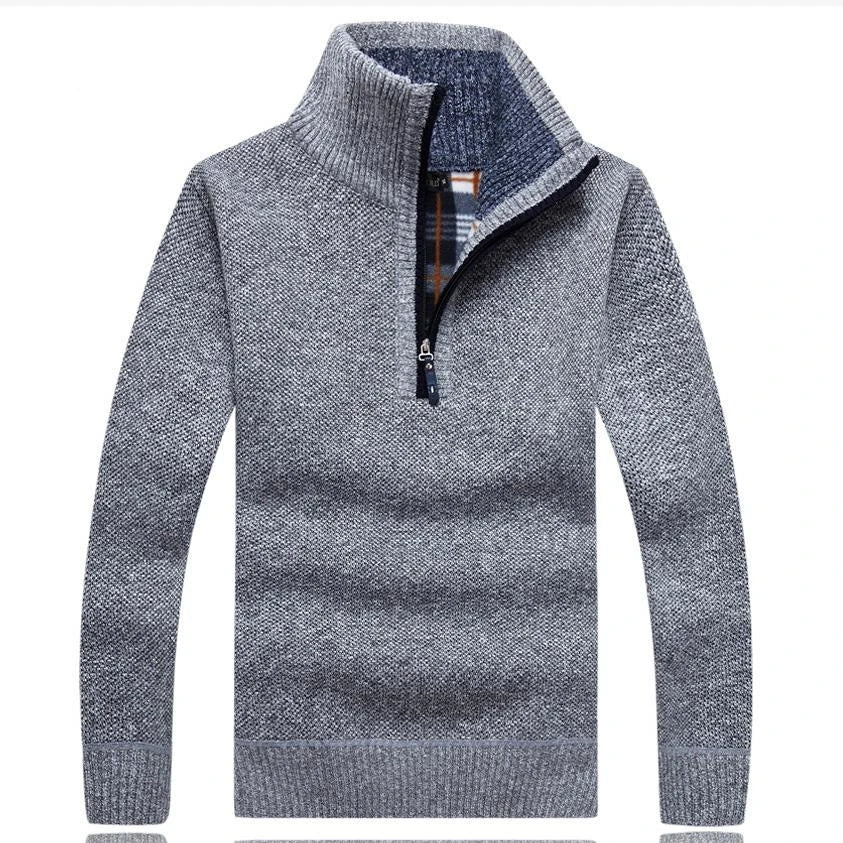 Men's Fleece Thicker Sweater Half Zipper Turtleneck Warm Pullover High Quality Male Slim Knitted Wool Sweaters For Spring - Chrissy's Eye