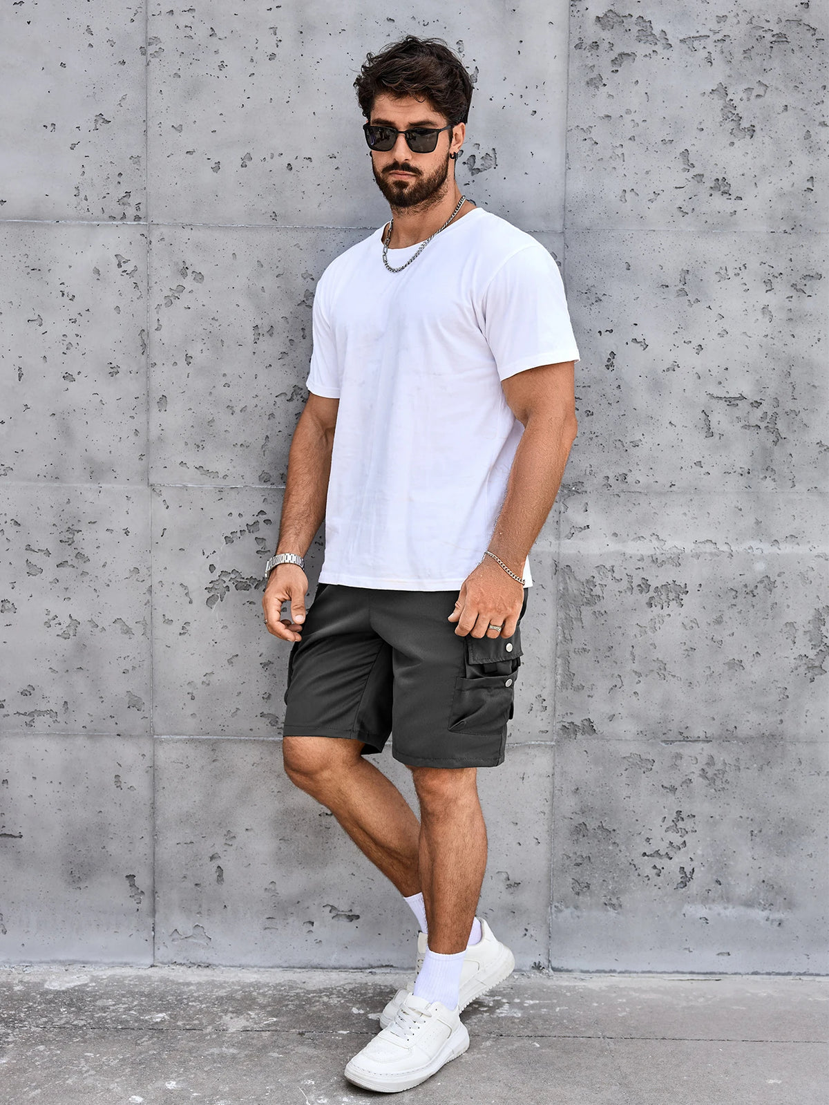 Men's Solid Cargo Shorts with Flap Pockets, Versatile And Trendy for Summer Outdoors And Sports Wear, 100% Polyester - Chrissy's Eye