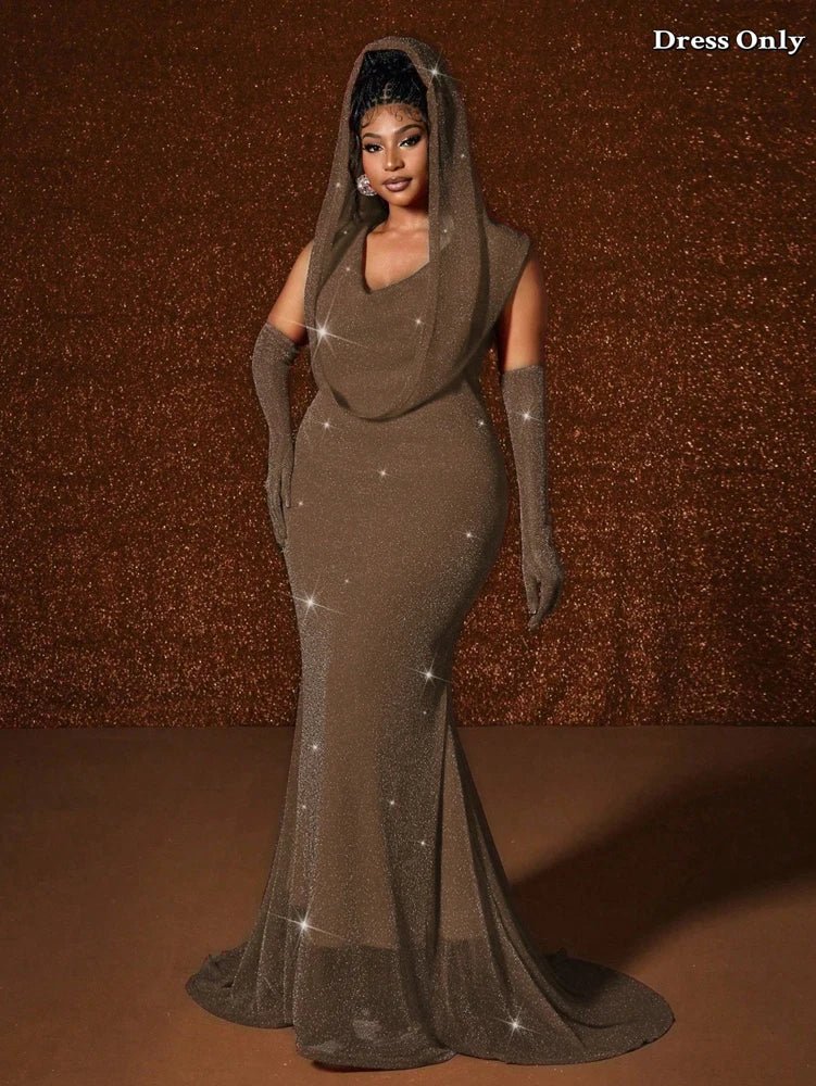 Plus Size Hat Sexy Waistband Hot Gold Fish Tail Swing Long Solid Colour Fishtail Slim Package Hip Dress Hooded - Chrissy's Eye