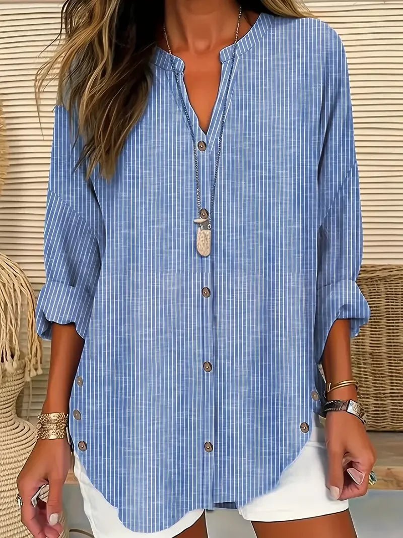 Plus Size 1XL-5XL Women's CasualLadies Fashion Solid Blouse Solid Color Loose Tops V-neck Blouse Long Sleeve Shirt - Chrissy's Eye