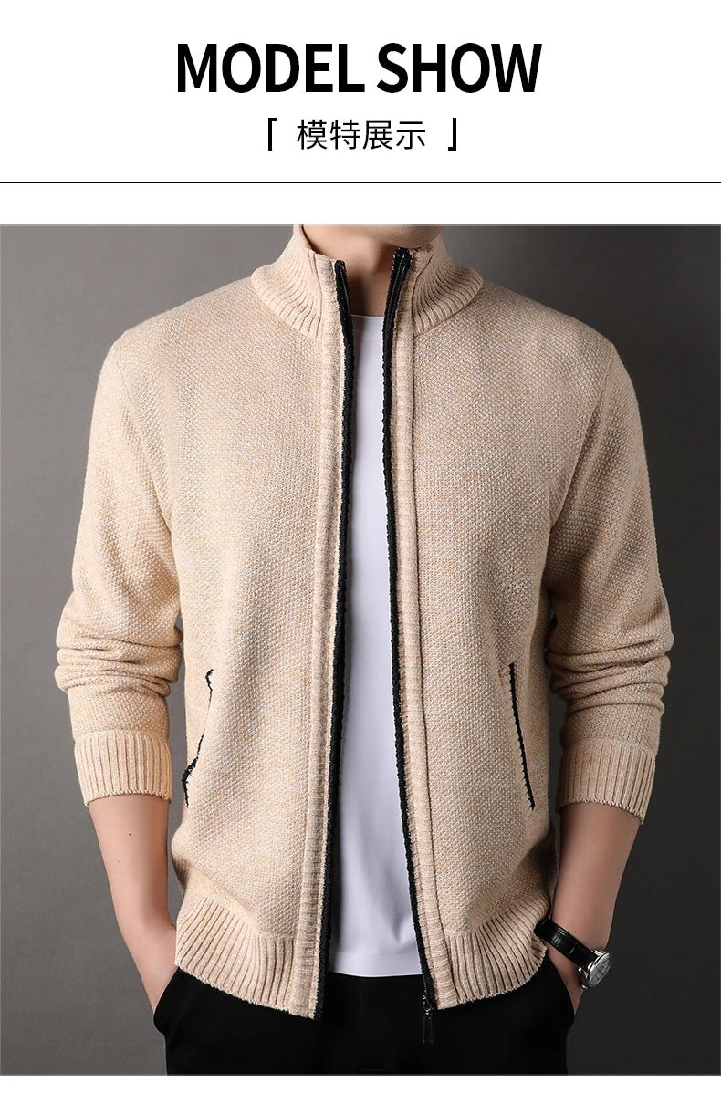 Men's Stand-up Collar Knit Sweater Autumn Winter New Cardigan Tops Korean Slim Solid Color Sweatercoat Jacket - Chrissy's Eye