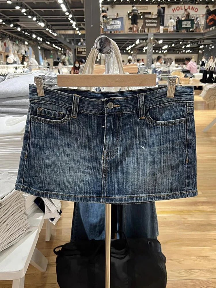 Women's Vintage Low Waist Denim Skirts Casual Chic Pockets A-line Mini Skirts - Chrissy's Eye