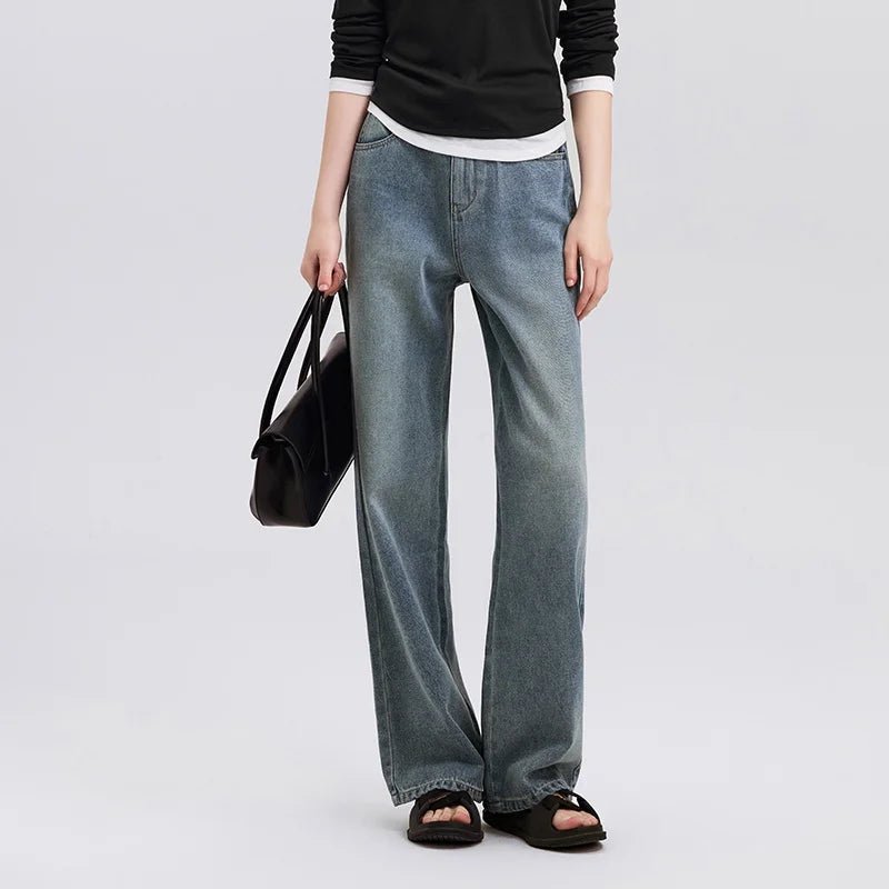 Semir Jeans Women Heightening Pure Cotton Long Trousers Autumn 2024 New Flesh-hiding Wide-leg Trousers - Chrissy's Eye