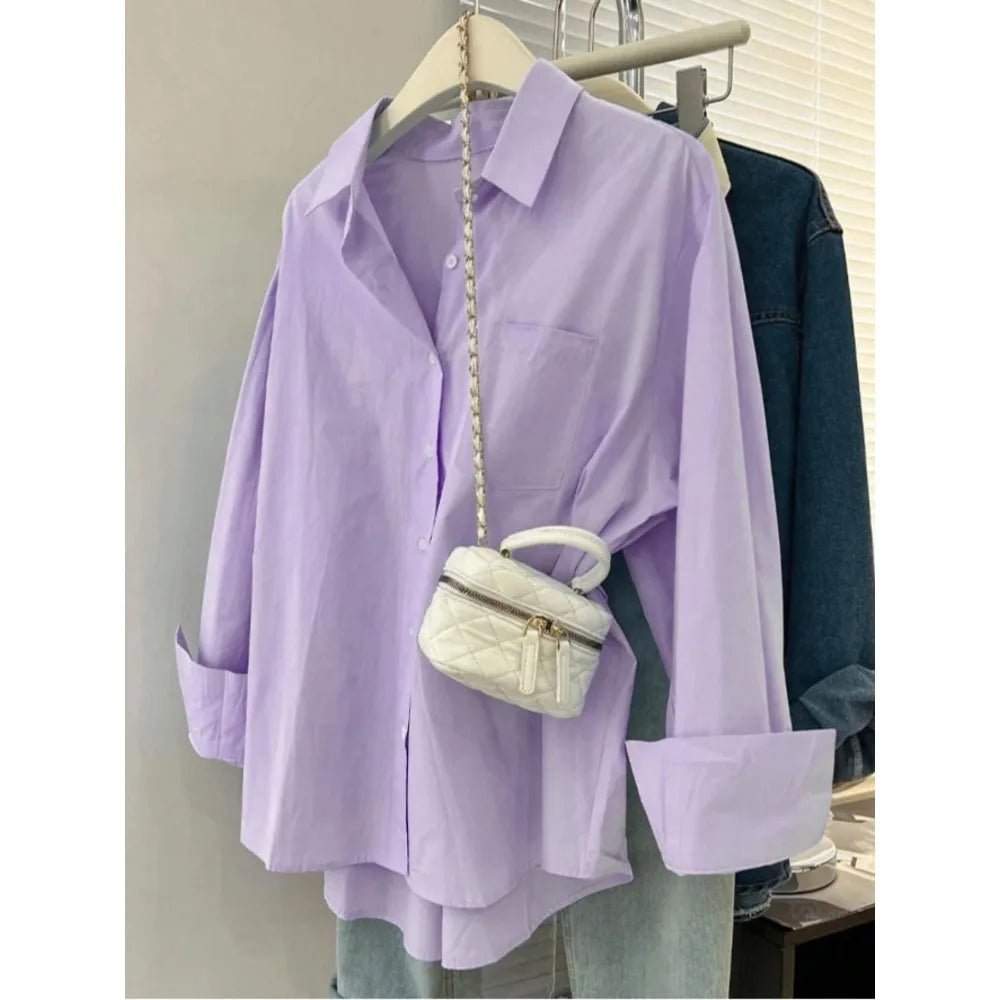 Plus Size Women's Casual Long Sleeve Shirt Elegant One Color Design Fitted Fabric Moderate Thickness Shirt - Chrissy's Eye