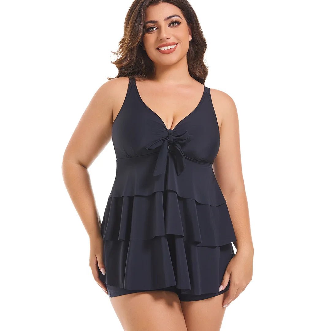 Women's Two Pieces Set Plus Size Tankini Swimsuits Ruffle Swim Tops And High Waist Shorts Bathing Suits Solid Swimwear - Chrissy's Eye