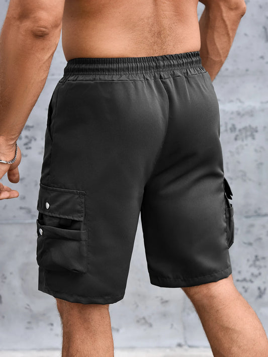 Men's Solid Cargo Shorts with Flap Pockets, Versatile And Trendy for Summer Outdoors And Sports Wear, 100% Polyester - Chrissy's Eye