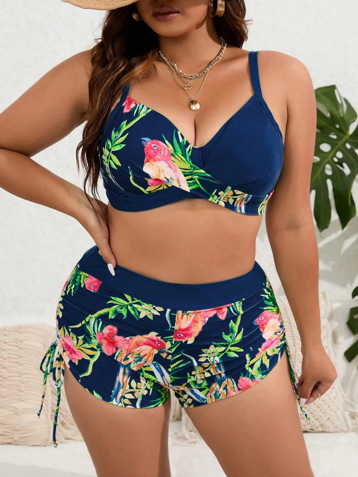 VigoJany 2026 Patchwork Strapped 2 Piece Plus Size Bikini Women High Waist Push UP Swimsuit Brazilian Beach Chubby Bathing Suit - Chrissy's Eye
