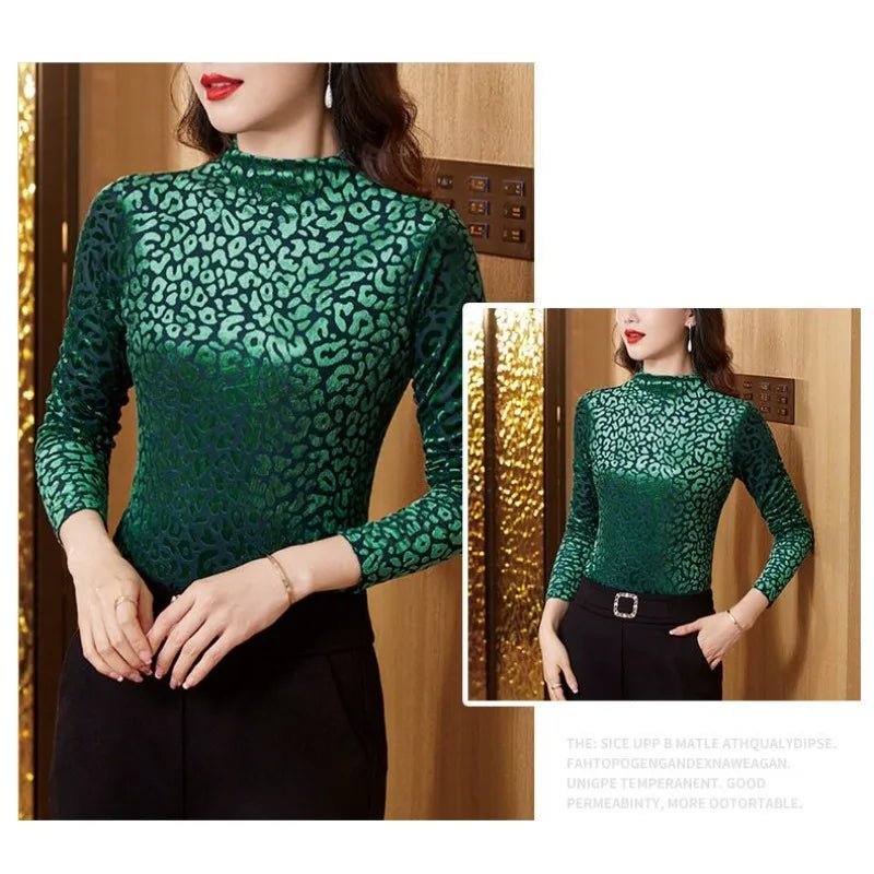 Women's Pullover Style Printed Half Turtleneck Fashionable blouse - Chrissy's Eye