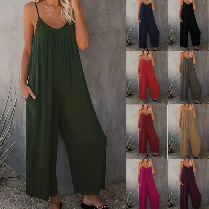 Plus Size Women's 2025 Summer Jumpsuit - Sleeveless Wide Leg Romper with Side Pockets, Casual One Piece Outfit - Chrissy's Eye