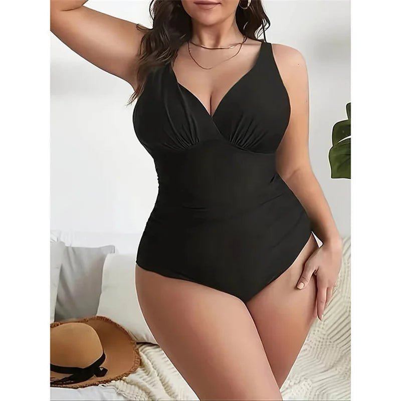 One Piece Women's Swimsuit 2025 Female Trend Plus Size Bathing Suit Tummy Control Solid V-neck Sexy Swimwear - Chrissy's Eye