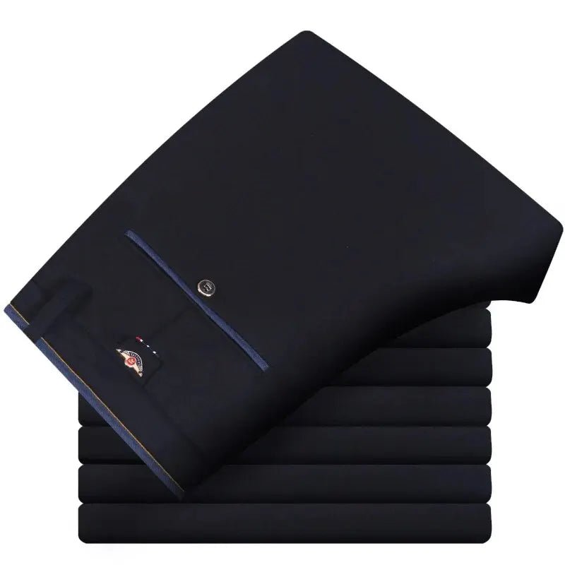 Men's Elastic Straight Pants Business Casual Long Suit Pants Male Formal Trousers Solid Colors Black BLue - Chrissy's Eye
